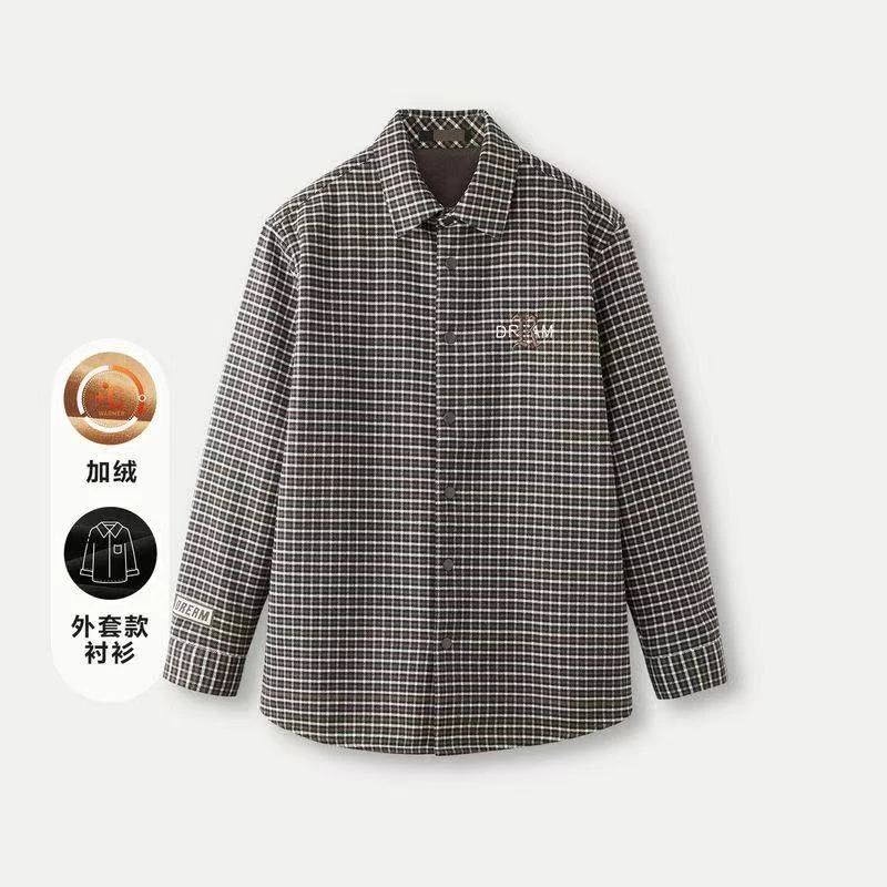 H-男士衬衫外套复古格子加绒摇粒绒外套