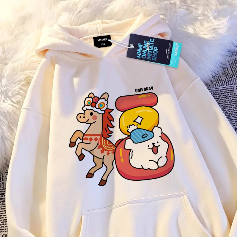 卡通线条小狗男女童加绒连帽卫衣秋冬新款韩版洋气时髦中大童上衣