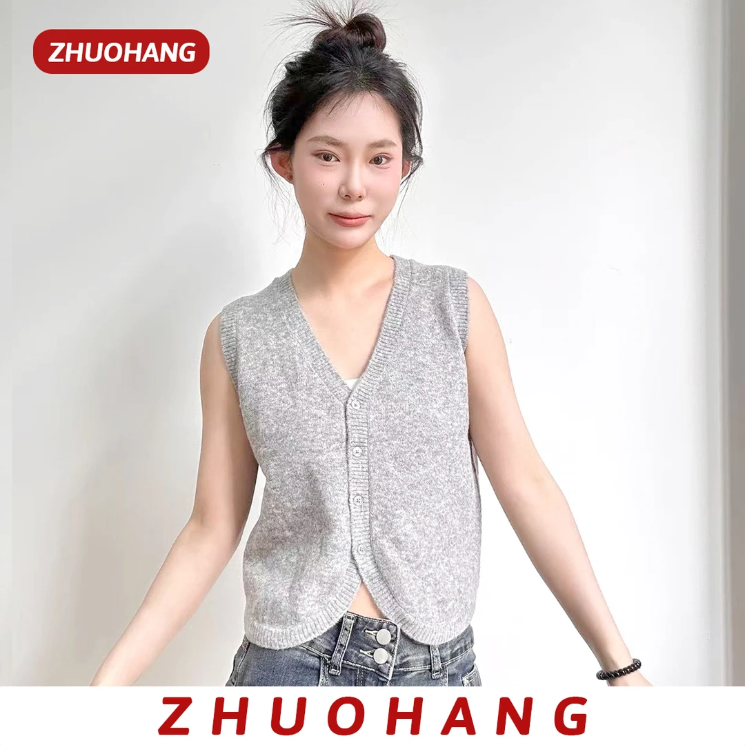 ZHUOHANG—女士针织无袖马甲宽松提花小香风气质时尚休闲秋季