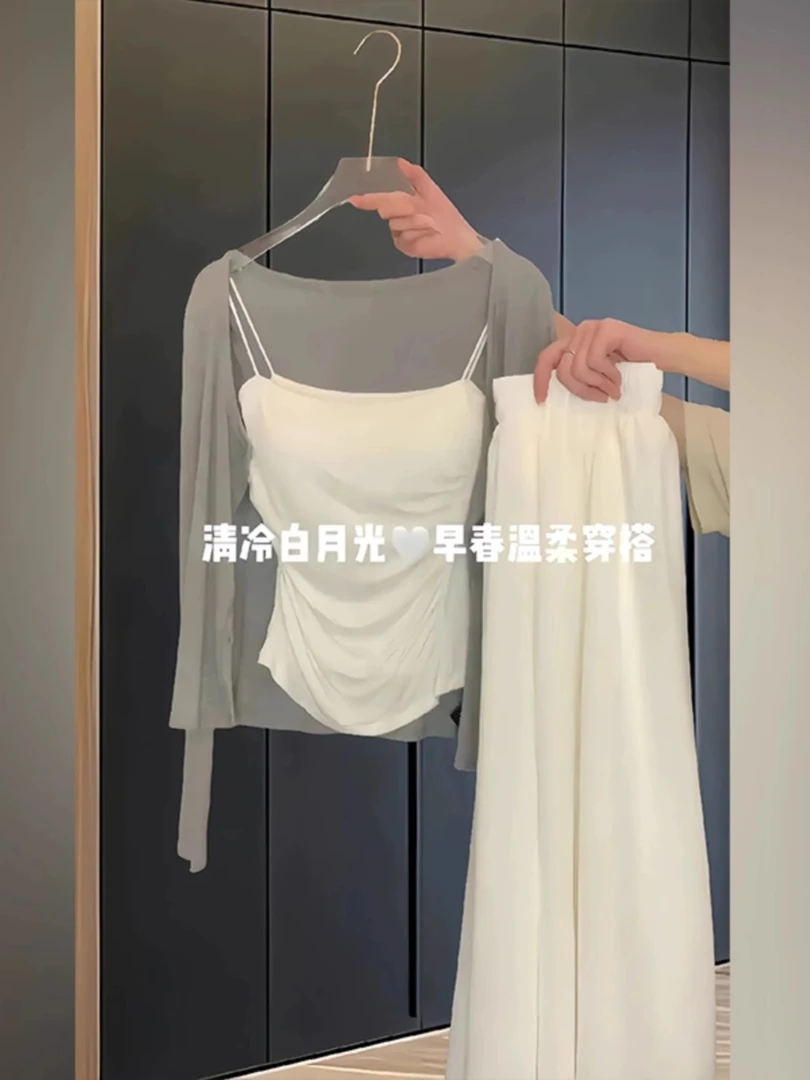 超火三件套春装女款2025年新款刘亦菲同款早春韩系穿搭套装连衣裙