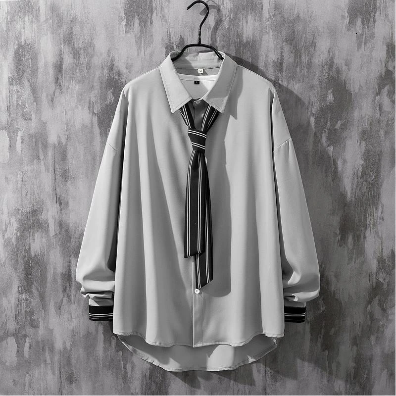 长袖衬衫男士夏季日系高级感男装痞帅寸衣服宽松大码慵懒风DK制服