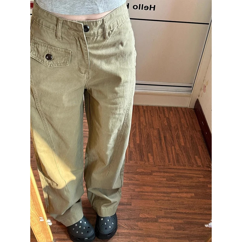 卡其色多口袋工装裤男美式复古高级感痞帅弯刀裤子cleanfit直筒裤