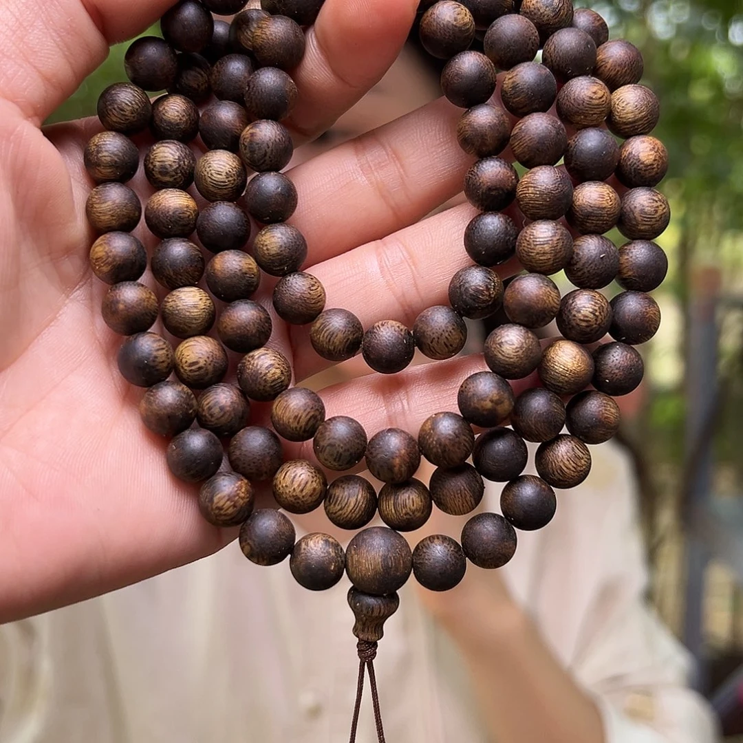 手串沉香虎斑紫奇老料孤品高货圆珠多圈一条0.8➕36克
