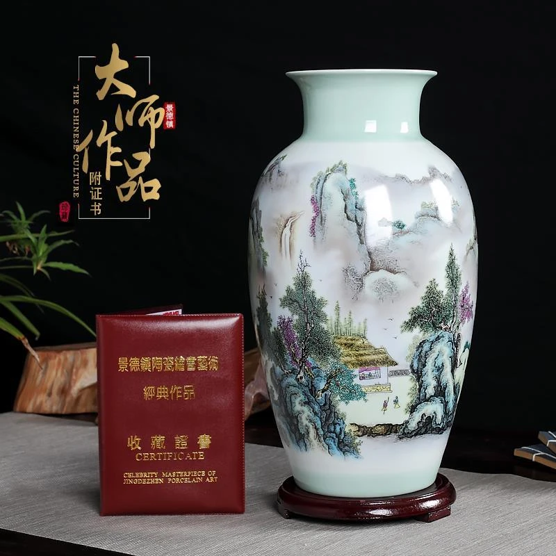 手绘陶瓷器大花瓶摆件景德镇客厅插花家居中式现代轻奢装饰品落地