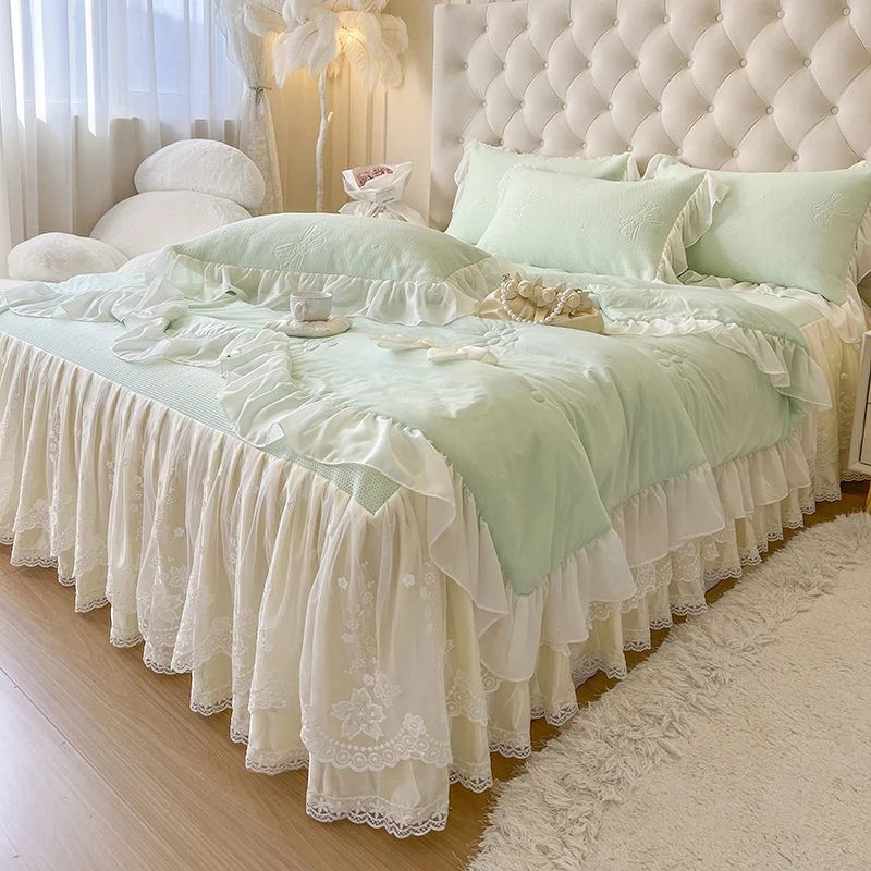 水星高端系列家纺夏季花边夏被冰丝凉席四件套床裙款夏凉被公主风