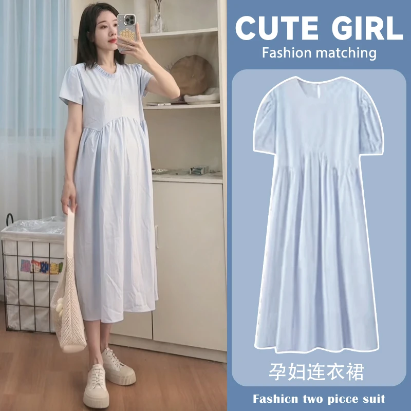 2025孕妇装新款夏装中长款连衣裙气质宽松显瘦外穿甜美透气孕妇裙