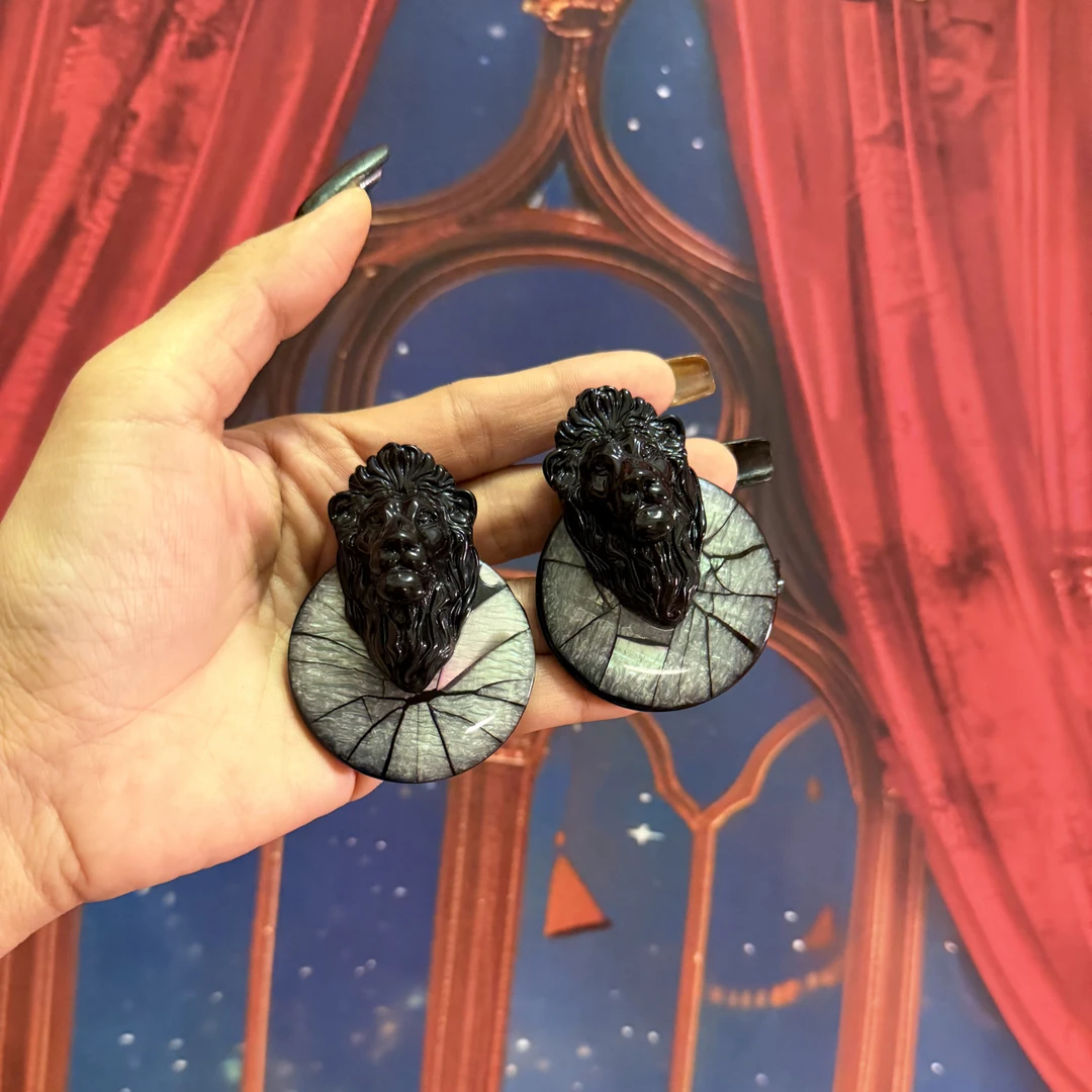 铜合金耳饰 「银川黑狮」原创时髦耳饰秀场港风狮子夸张耳钉木耳环