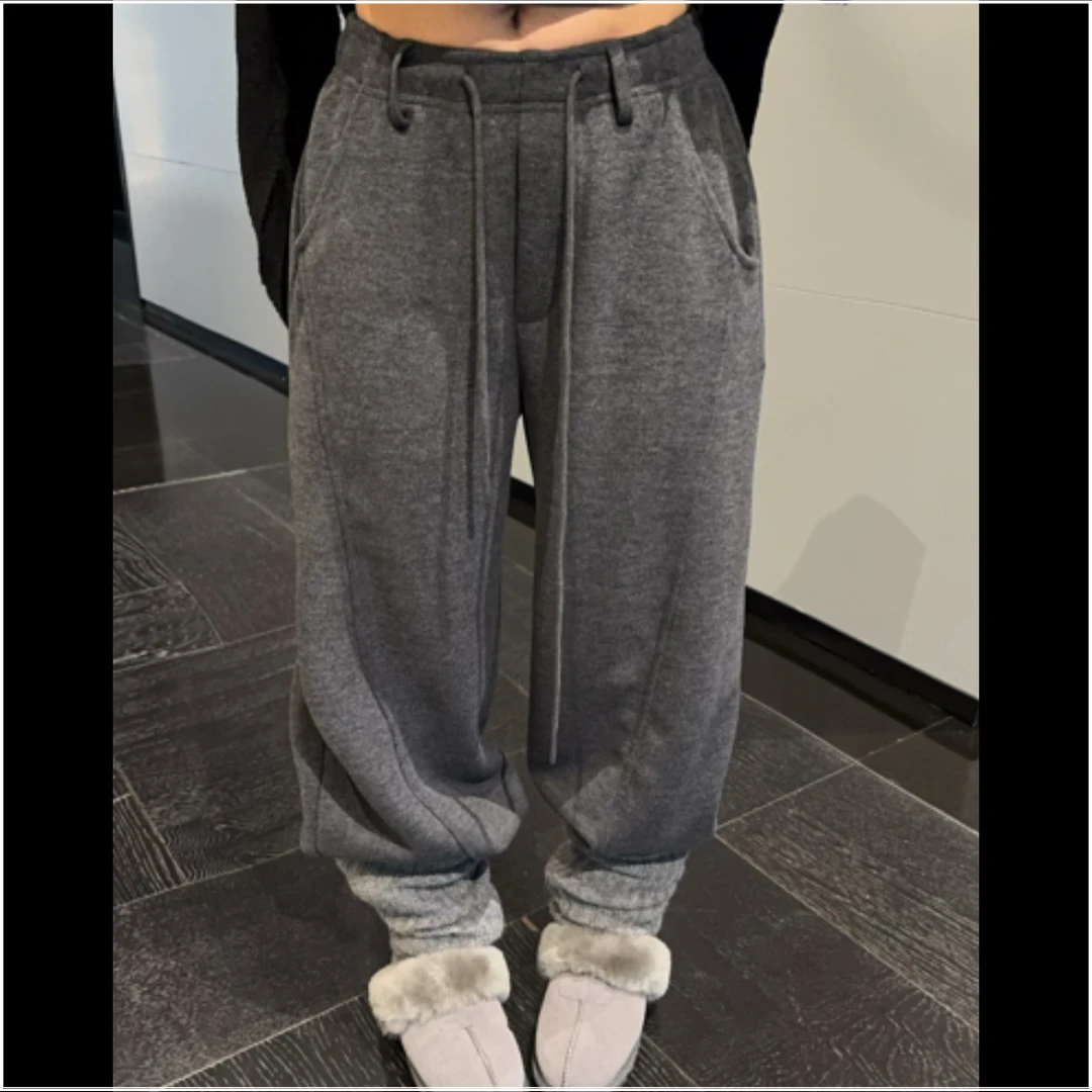 LULU BUNNY  腰头好看 羊毛绒感加厚中位线磨毛弯刀卫裤含羊毛