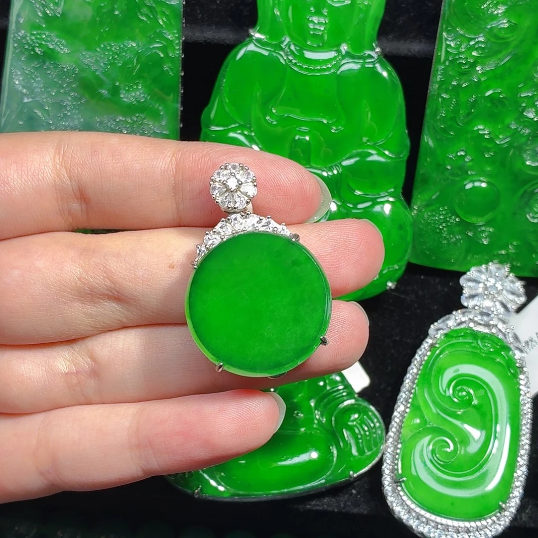 翡翠银S925镶嵌颈饰天然A货翡翠