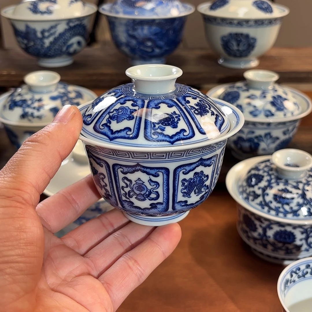 鼓***卓景德镇纯手工手绘八宝盖碗