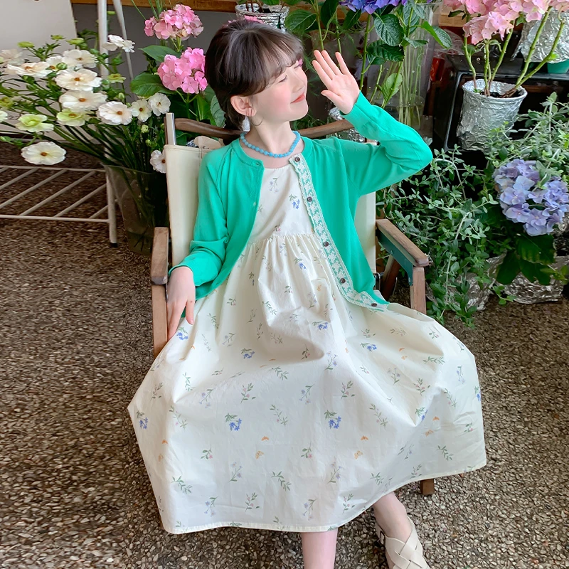 女童夏装连衣裙2025新款洋气儿童装吊带裙子夏季中大童开衫两件套