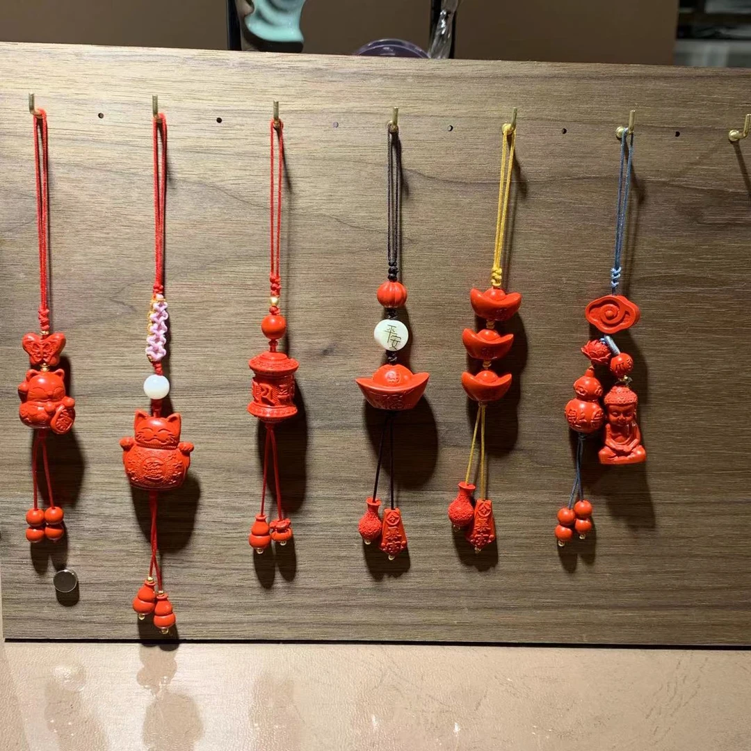 含辰砂工艺品朱砂手机链手工编织平安如意古风本命年招财猫