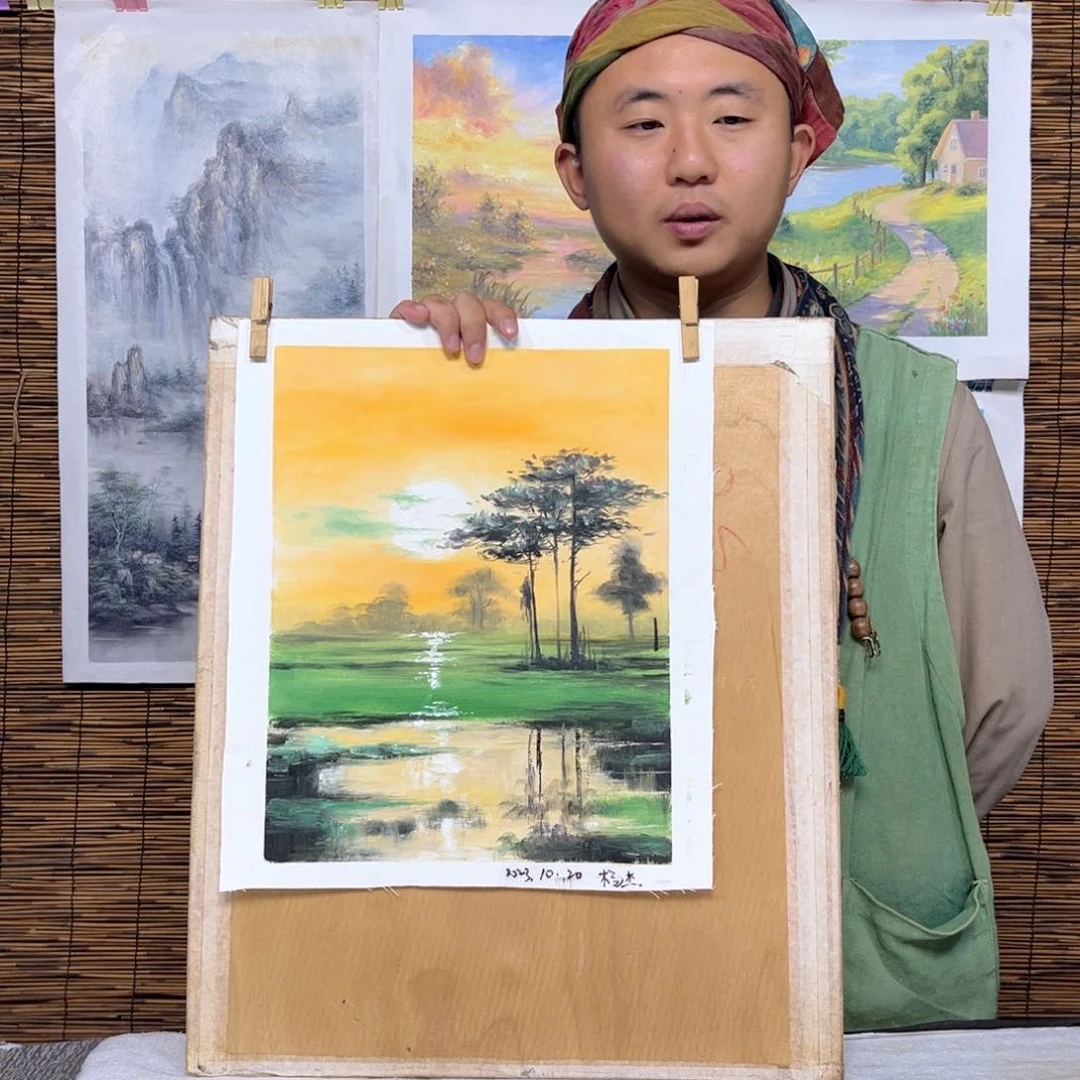 油画行路人小院绘画作品竞拍