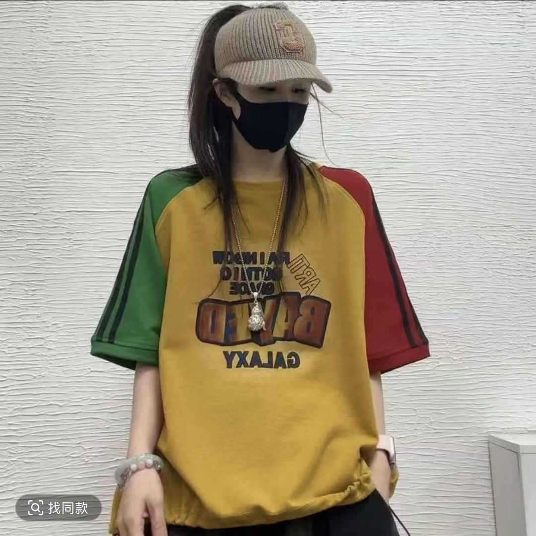 大码洋气宽松印花短袖2025年圆领气质高级显瘦减龄百搭简约上衣