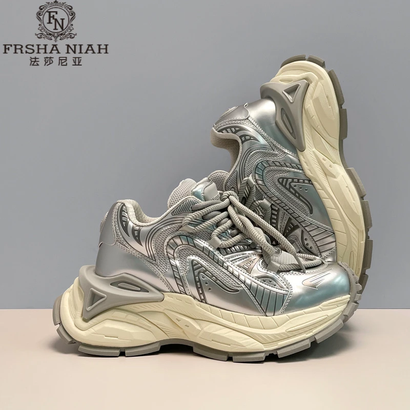 法莎尼亚男款软弹老爹鞋男士新款厚底增高复古国潮机甲运动休闲鞋
