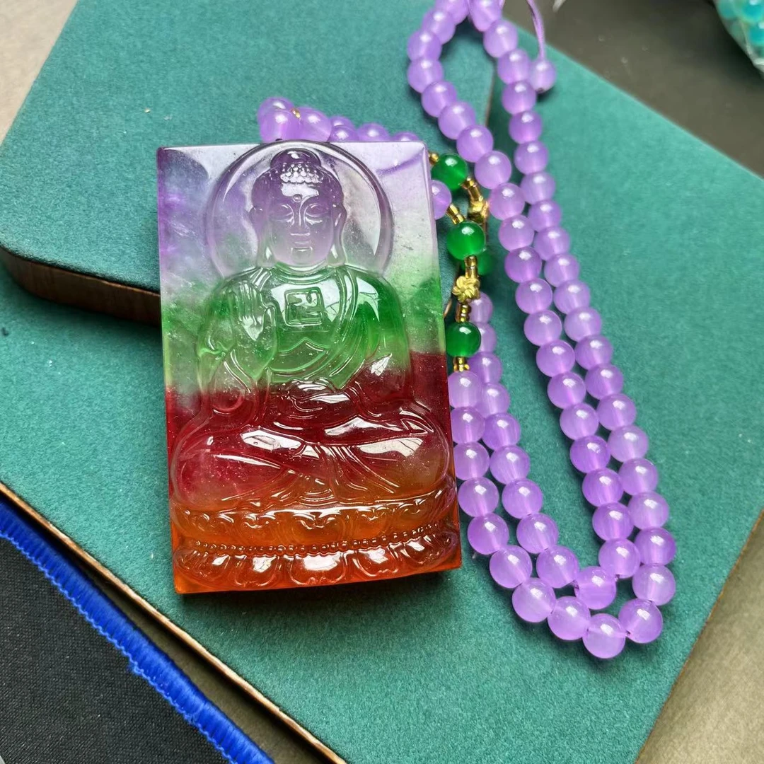 主播推荐吊坠 多色共生雕刻如来牌项链A1600