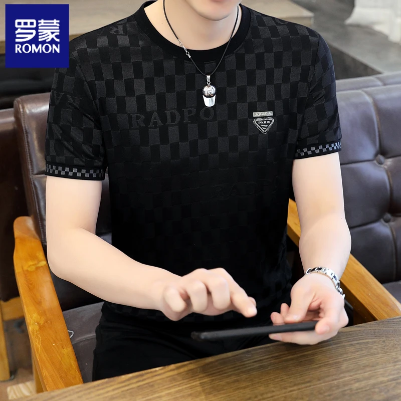 罗蒙男士2025夏季新款休闲时尚冰感透气圆领薄款短袖T恤半袖潮男
