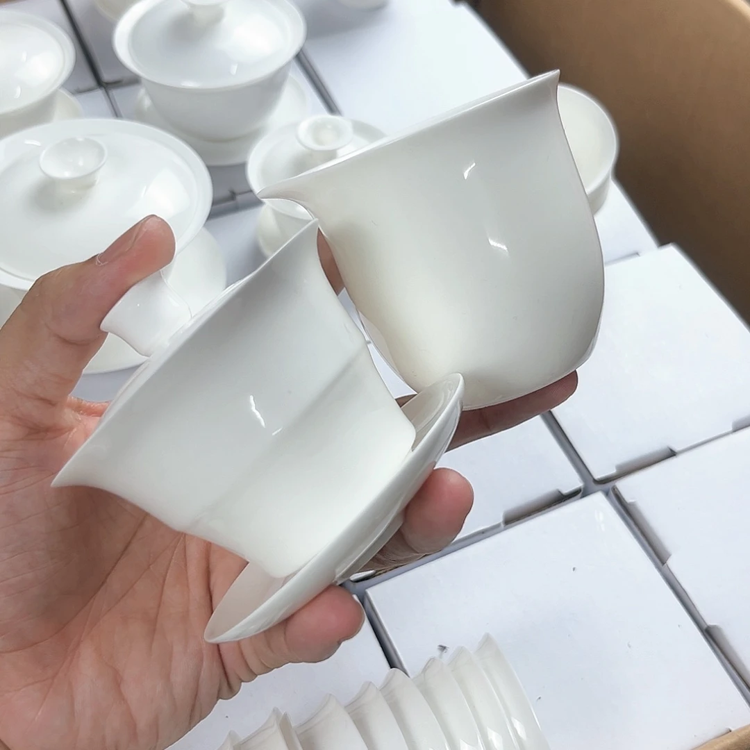 【闪购商品】90毫升竹节盖碗+公道杯骨瓷