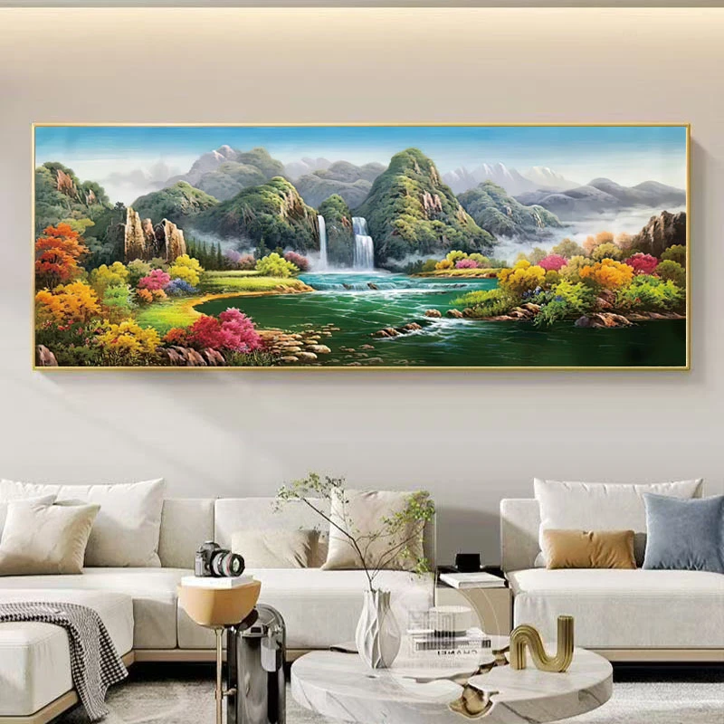 【新中式聚宝盆山水】客厅沙发挂画办公室晶瓷手工客厅家居饰品