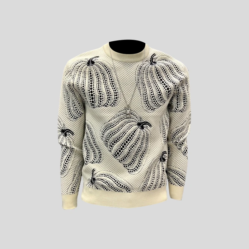 ohmmayby高端南瓜提花毛衣男秋冬季新款潮流修身打底衫针织衫潮