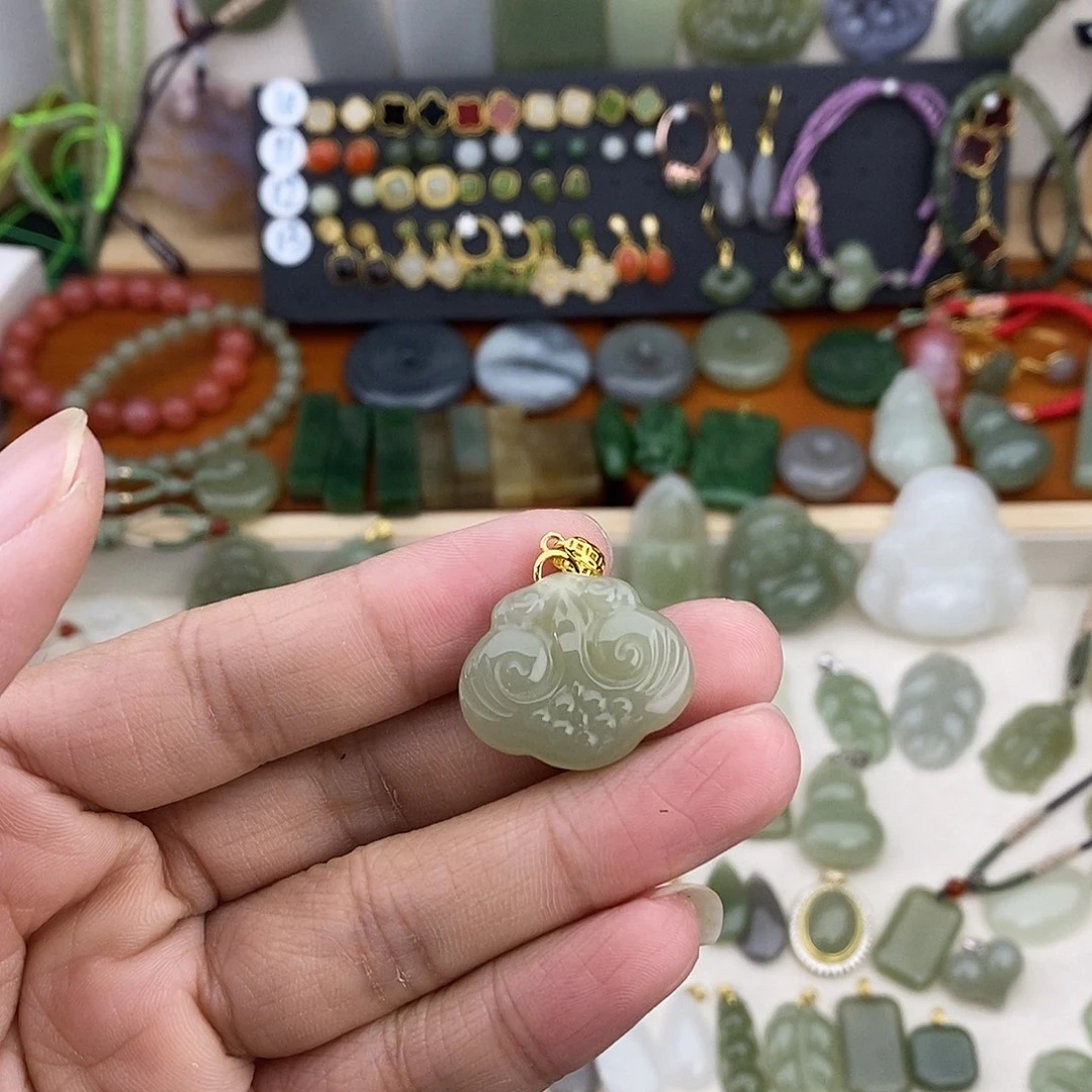 和田玉银S925镶嵌吊坠(不含链)