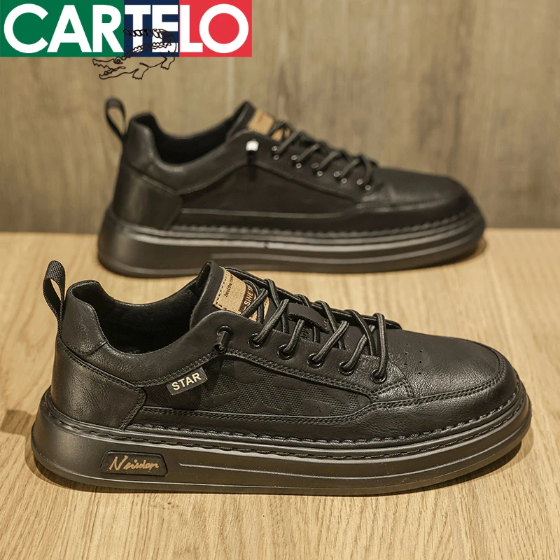 卡帝乐鳄鱼男鞋2025新款春季黑色板鞋男工作上班百搭男士休闲皮鞋