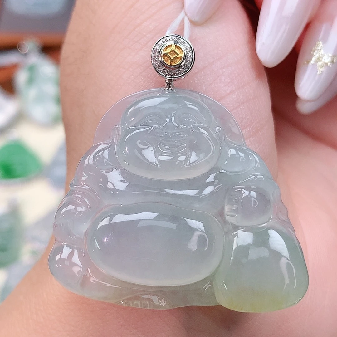 颈饰18K金镶嵌翡翠佛公