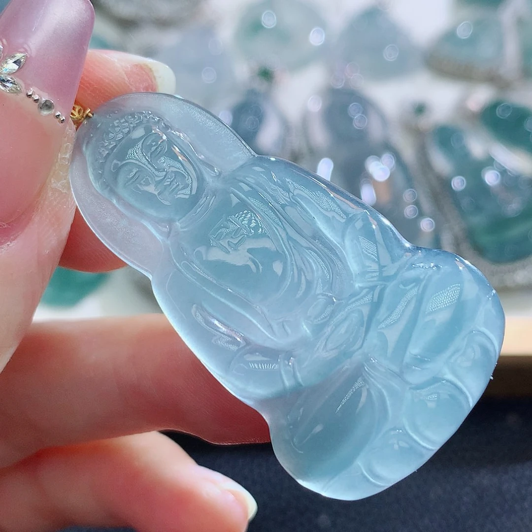 翡翠挂件18K金镶嵌翡翠