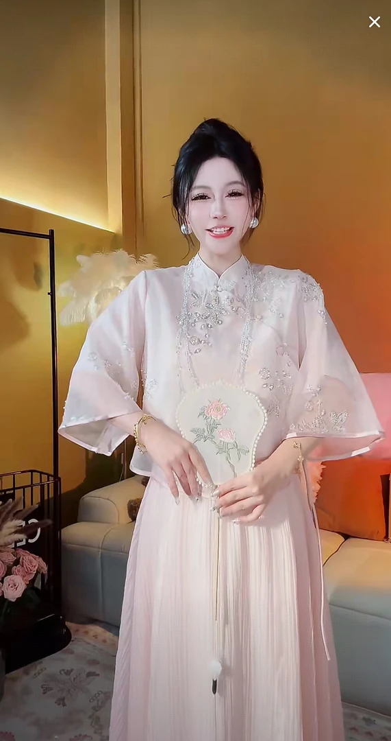 [崔] A0118 薄款碎花夏季单排扣女新中式套装常规纯色刺绣