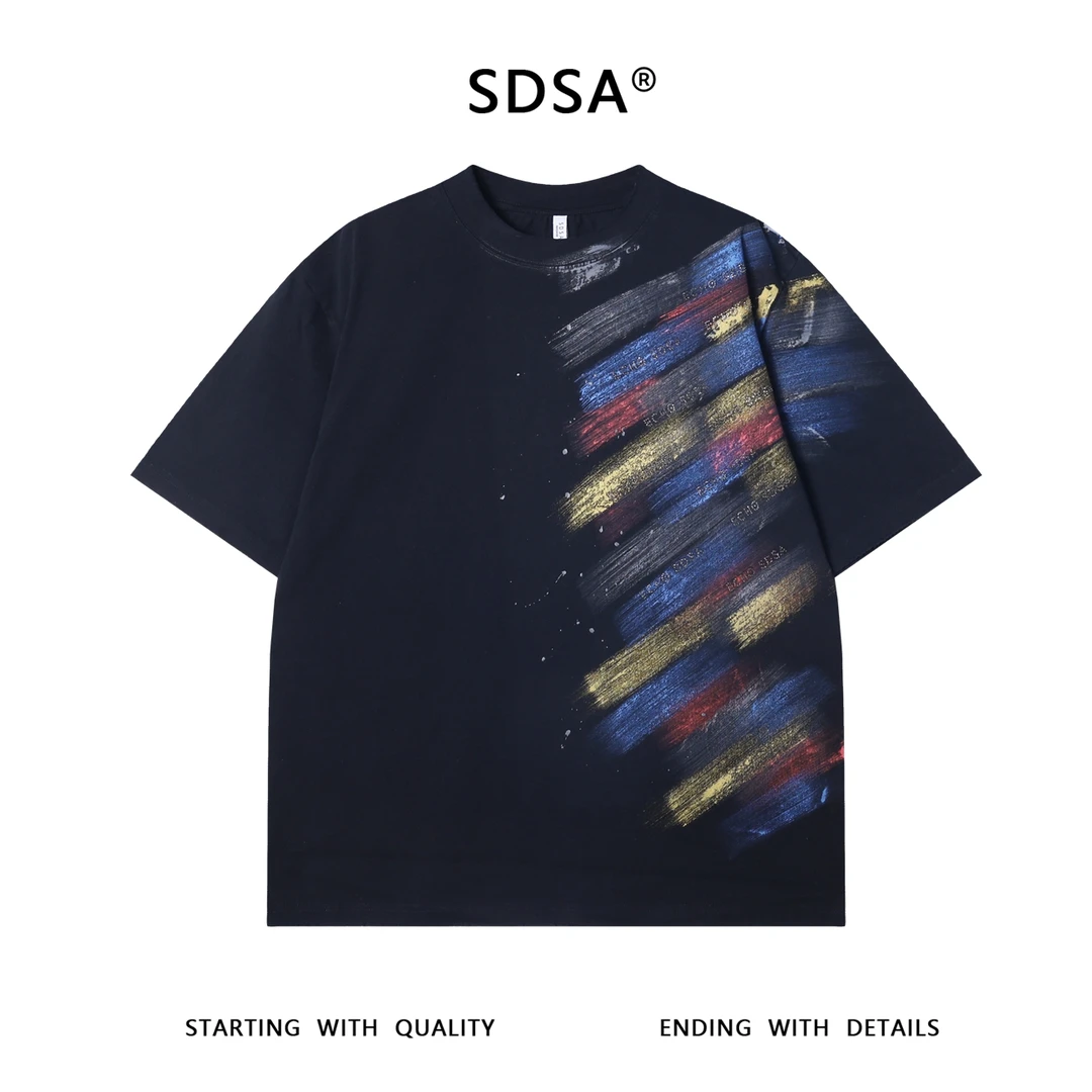 T3459夏季高级感潮牌彩绘涂鸦泼墨圆领短袖T恤百搭潮流时尚上衣