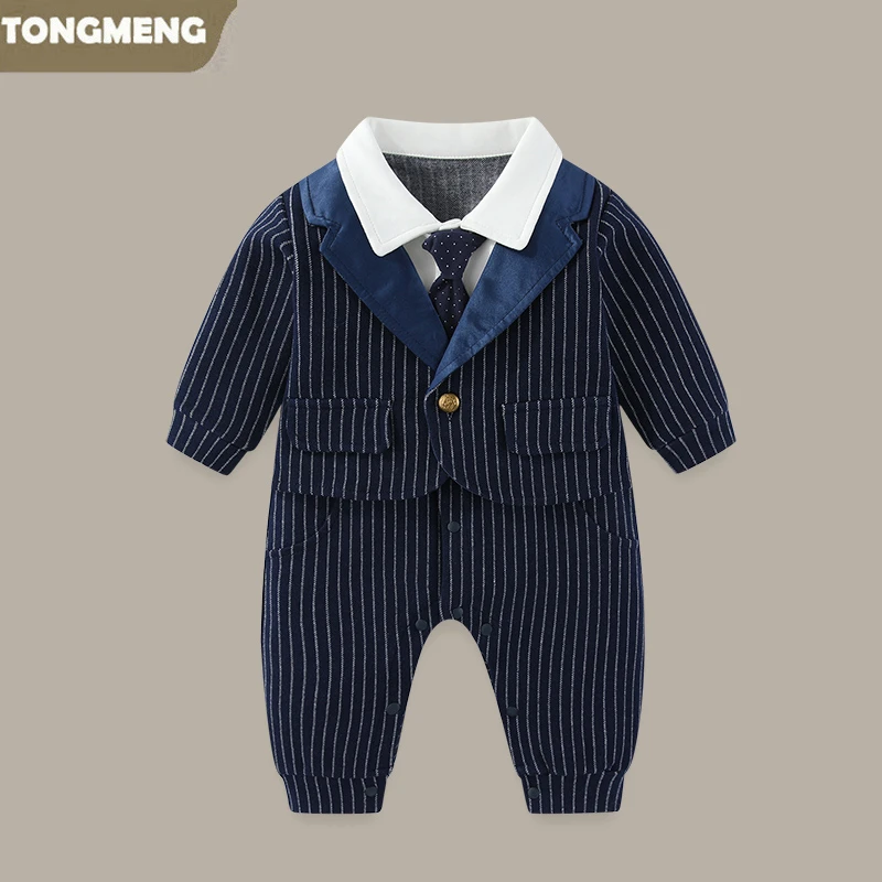 新生婴儿满月衣服秋季男孩抓周礼服宝宝绅士小西装连体衣百日哈衣