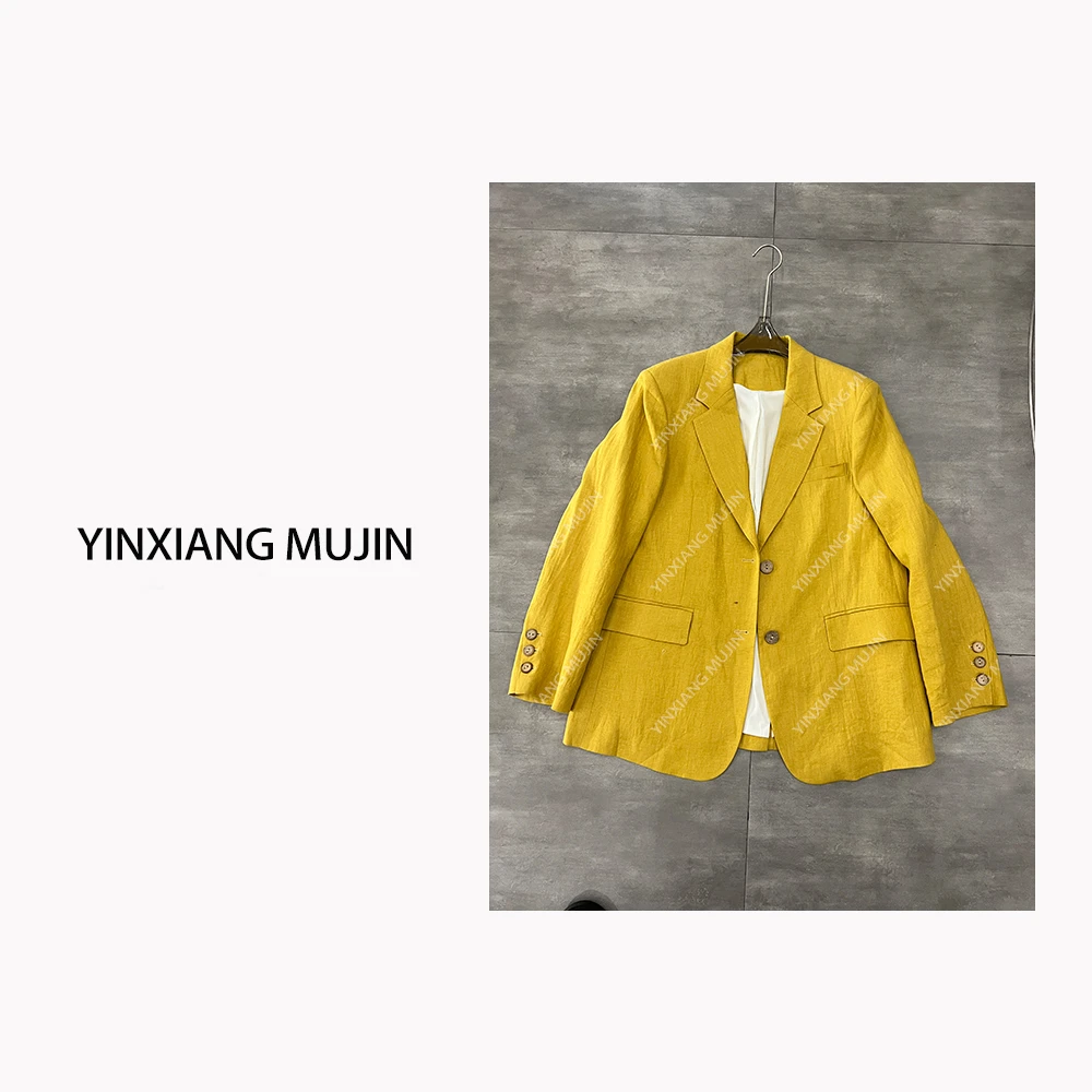 【YINXIANGMUJIN】亚麻西装 春装新款后白标鹅黄色西服女士时尚外套