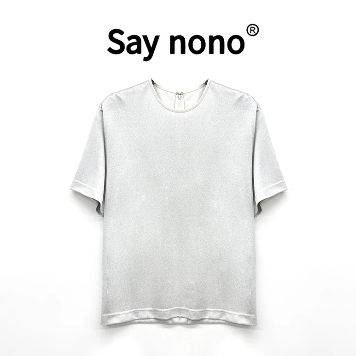 懒猫nono│Saynono「律动莫兰迪」 金属感微阔纸片人圆领T C23307