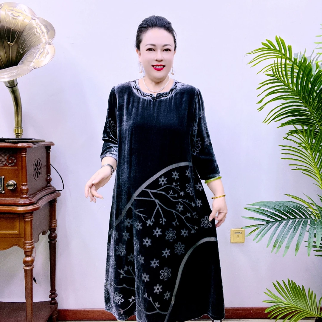 桑蚕丝连衣裙中老年高端大码时尚气质43A2022