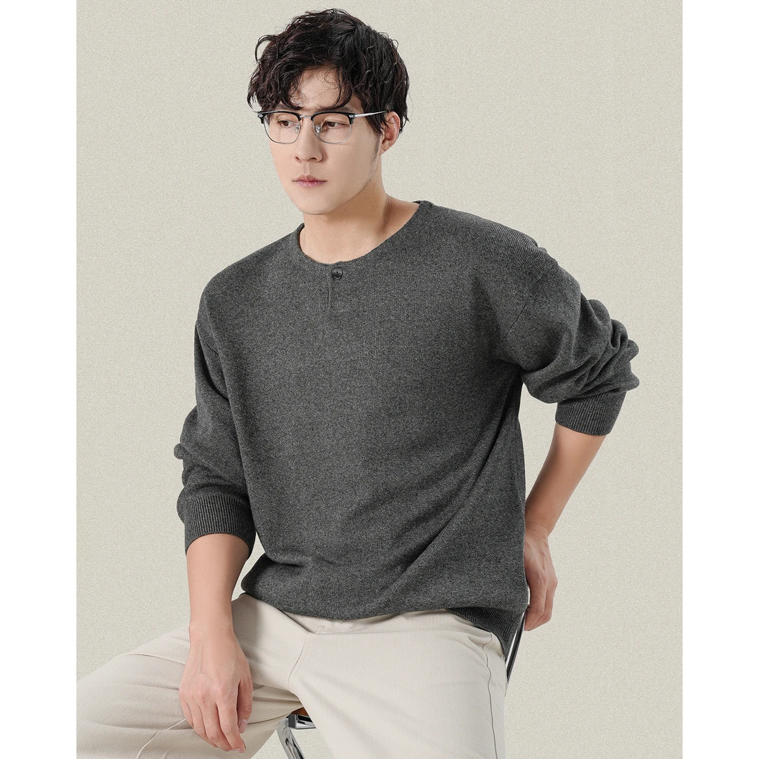 二八先生慵懒风百搭柔软亲肤打底针织衫亨利领男秋冬宽松长袖内搭