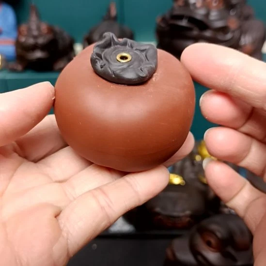 茶宠紫砂柿子香插茶宠摆件