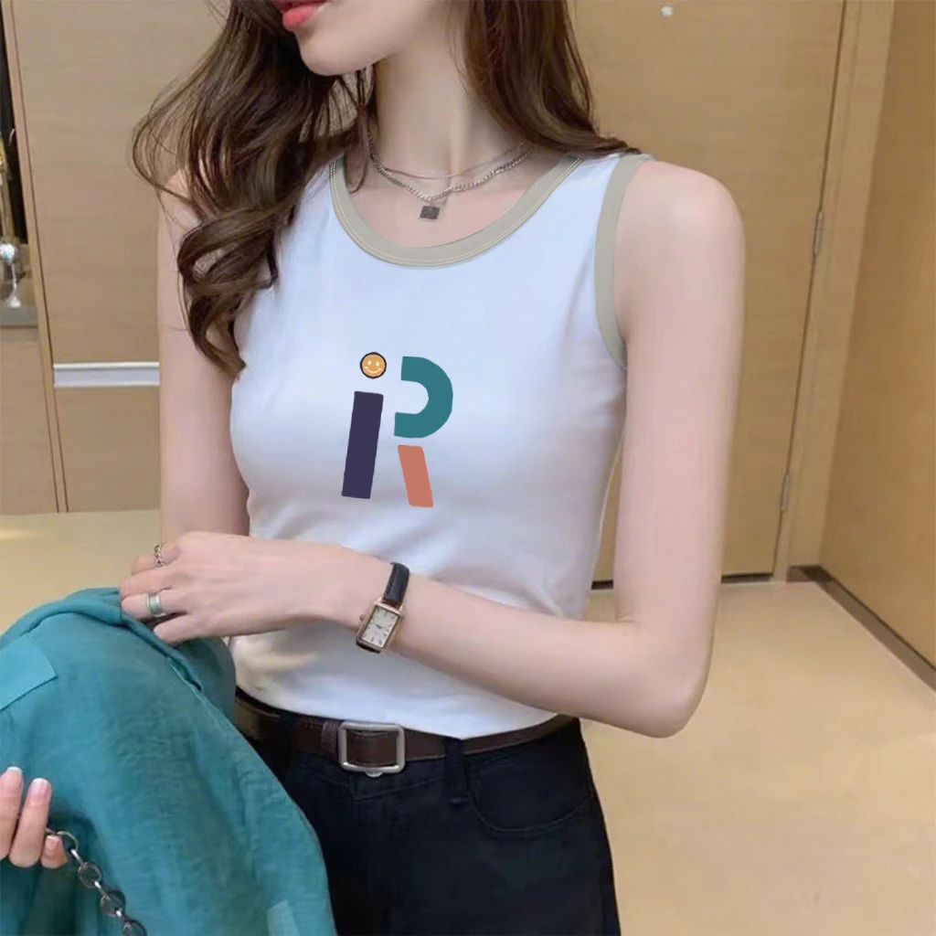 100%纯棉洋气背心短袖修身女背心外穿高档无袖拼接上衣女背心打底
