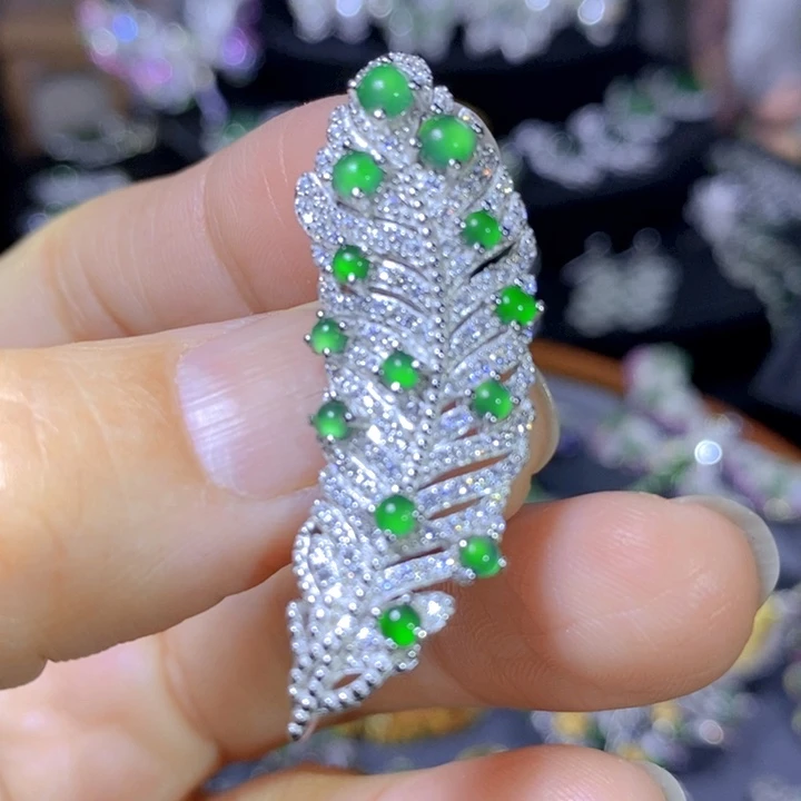 翡翠戒指银S925镶嵌天然翡翠