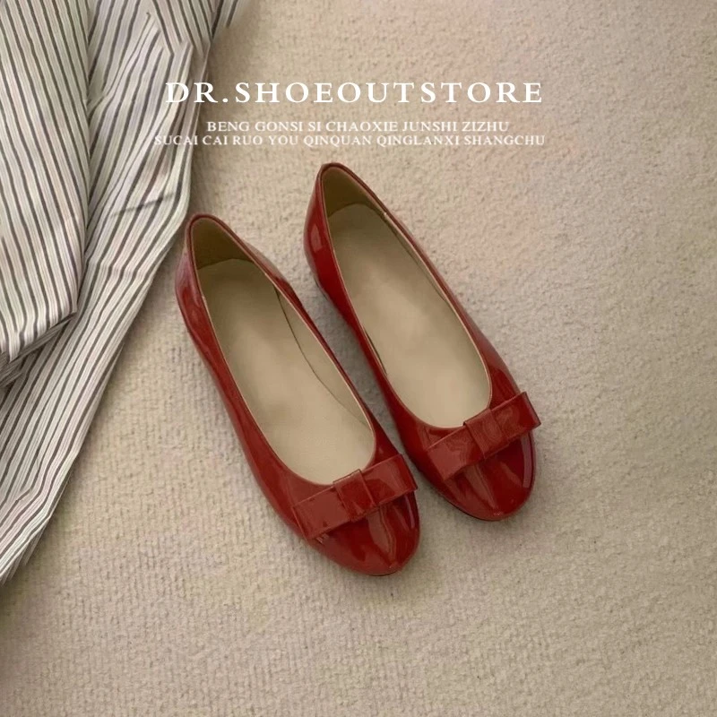 【DR女鞋正品】2025秋季新款韩版蝴蝶结玛丽珍单鞋百搭真皮圆头平