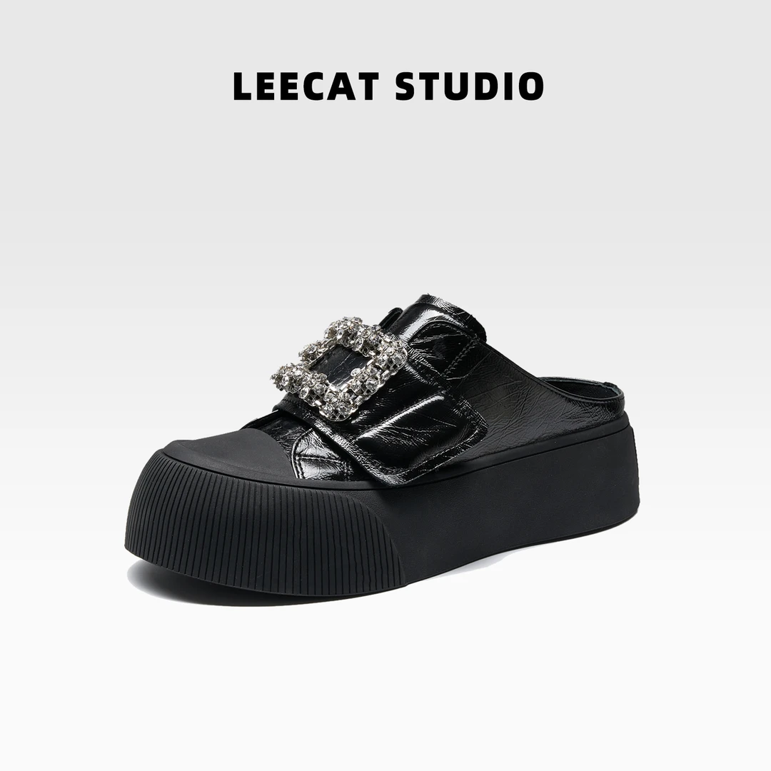 LeeCat Studio包头拖鞋2025秋季新款百搭小众半拖女鞋增高外穿鞋