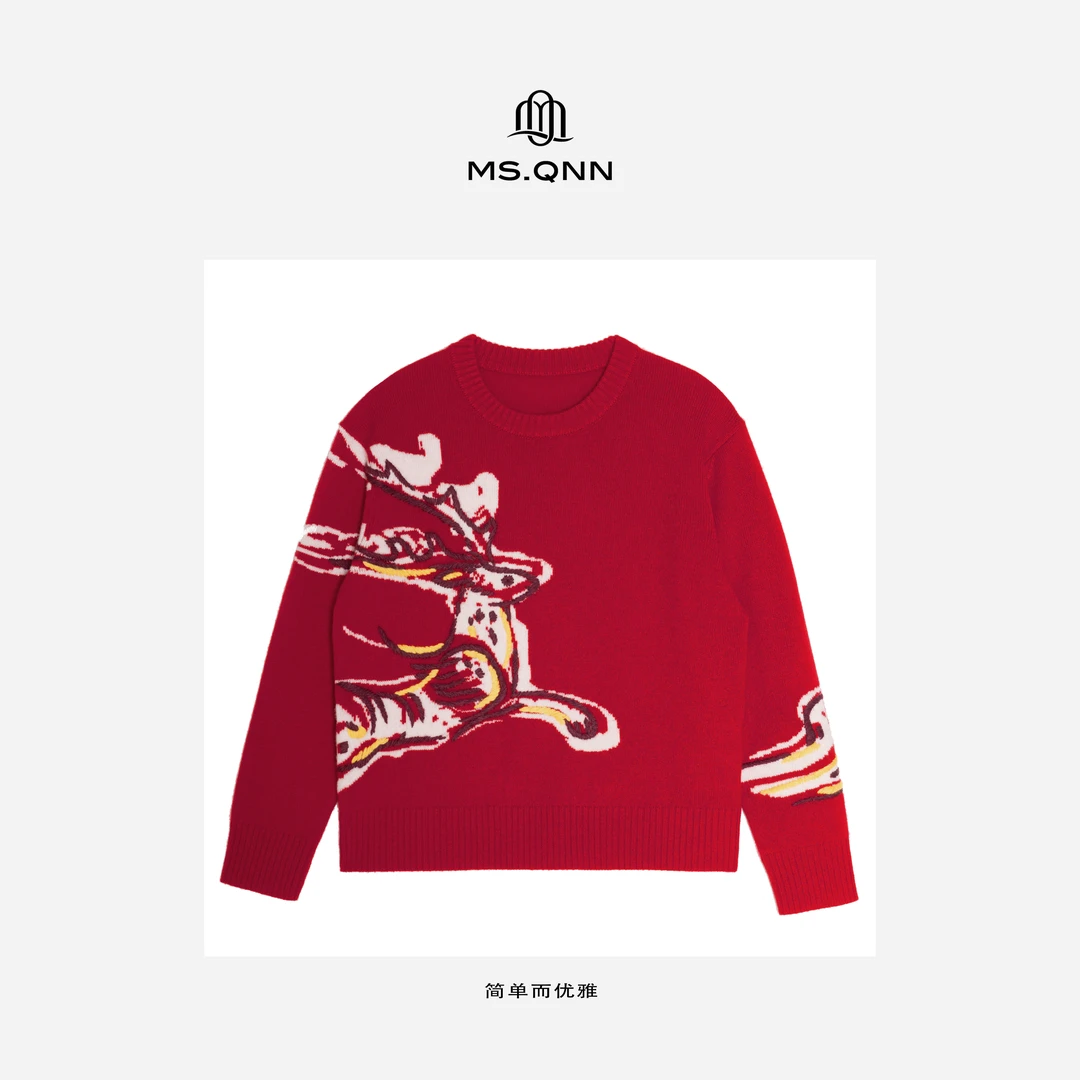 Ms.Qnn“圣诞”30羊绒70羊毛挂毛绣花长袖圆领针织衫35T786 Q姐