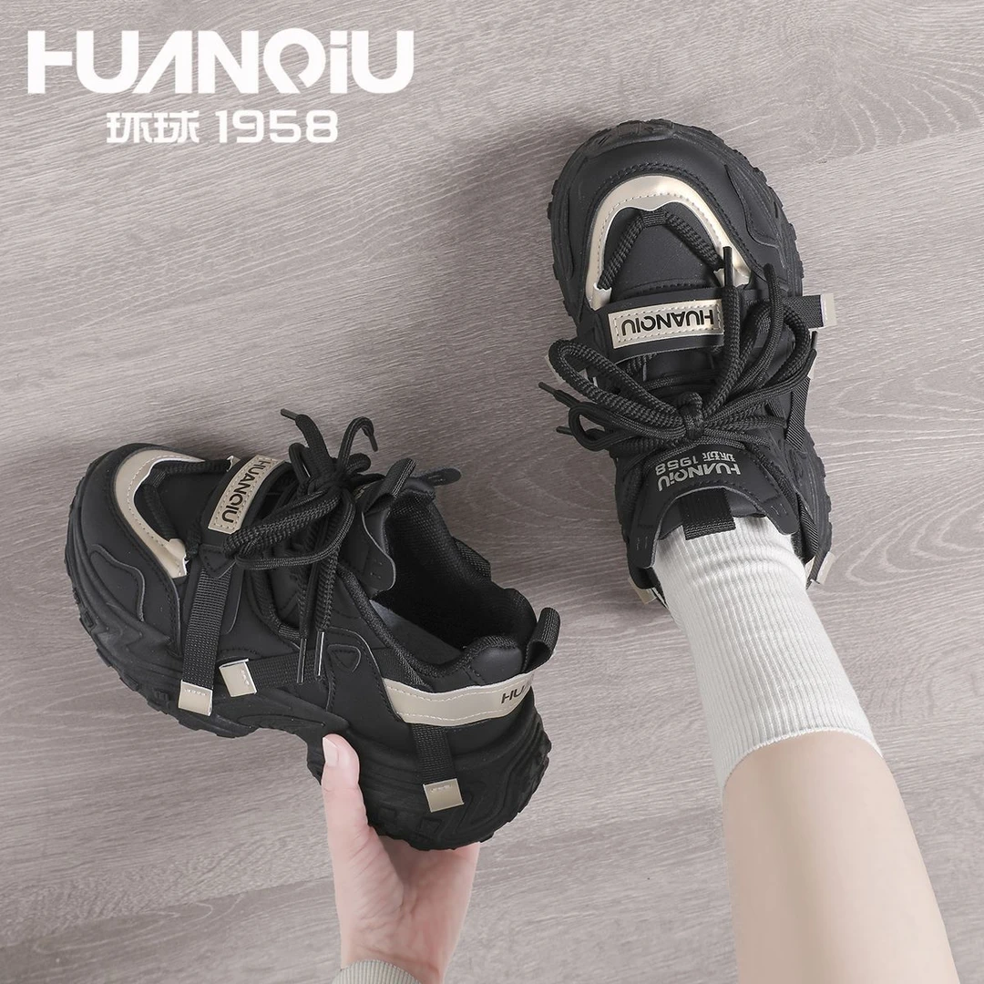 环球老爹鞋2025新款百搭增高运动鞋春季厚底黑色学生女ins休闲潮