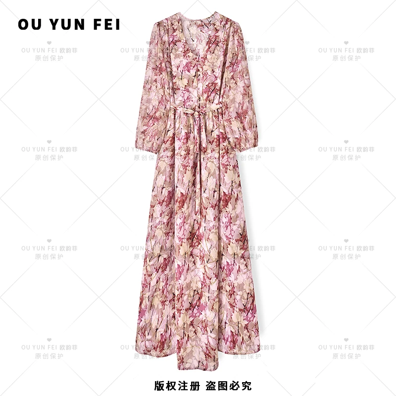 高级感连衣裙女新款气质显瘦穿搭时尚洋气印花长裙AY1021