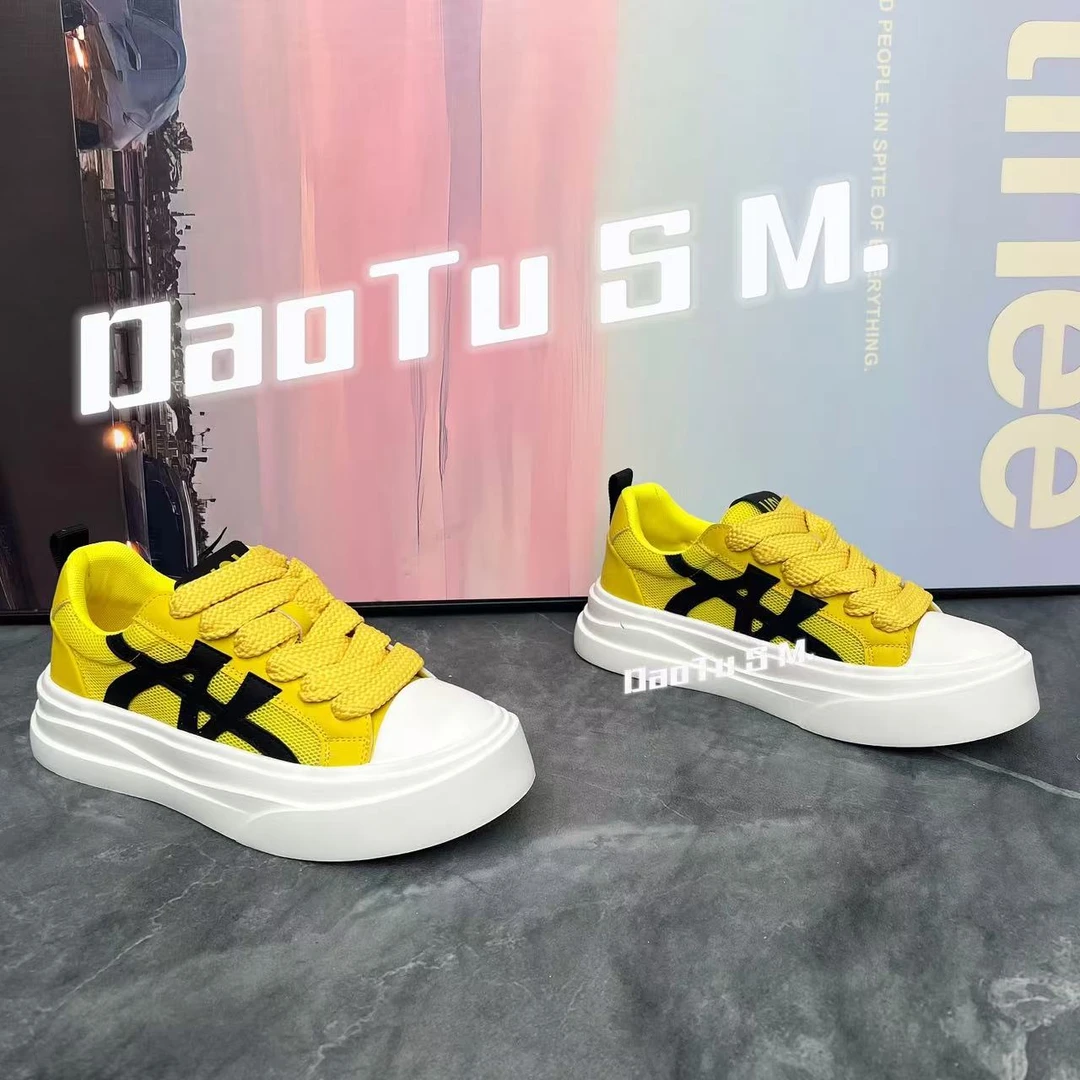 时尚2025夏季舒适增高厚底潮鞋网面透气拼色潮流舒适板鞋