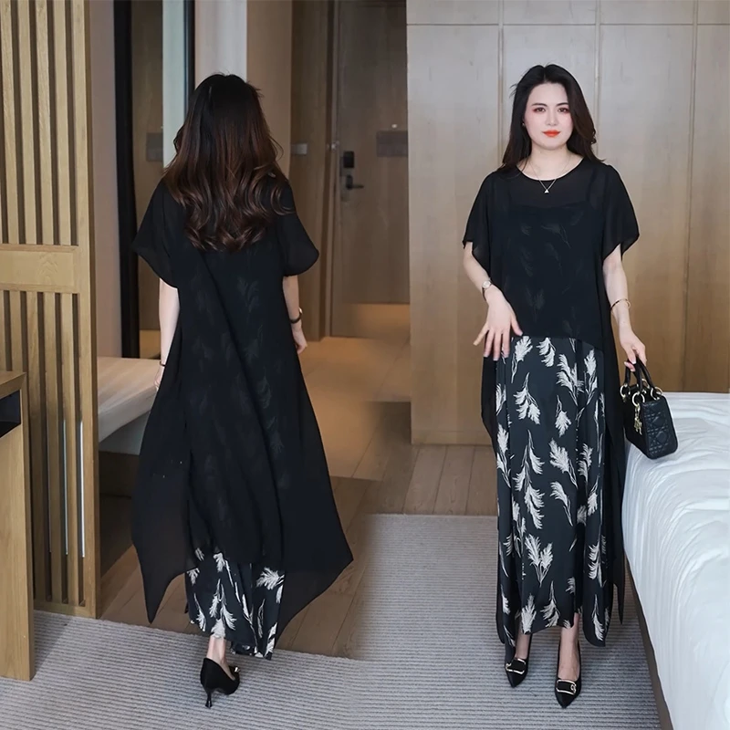 静奢风中国风时尚套装显瘦短袖夏装套装裙子长裙超仙连衣裙两件套