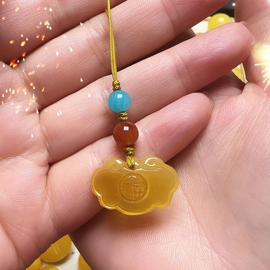 琥珀裸石未镶嵌如意锁