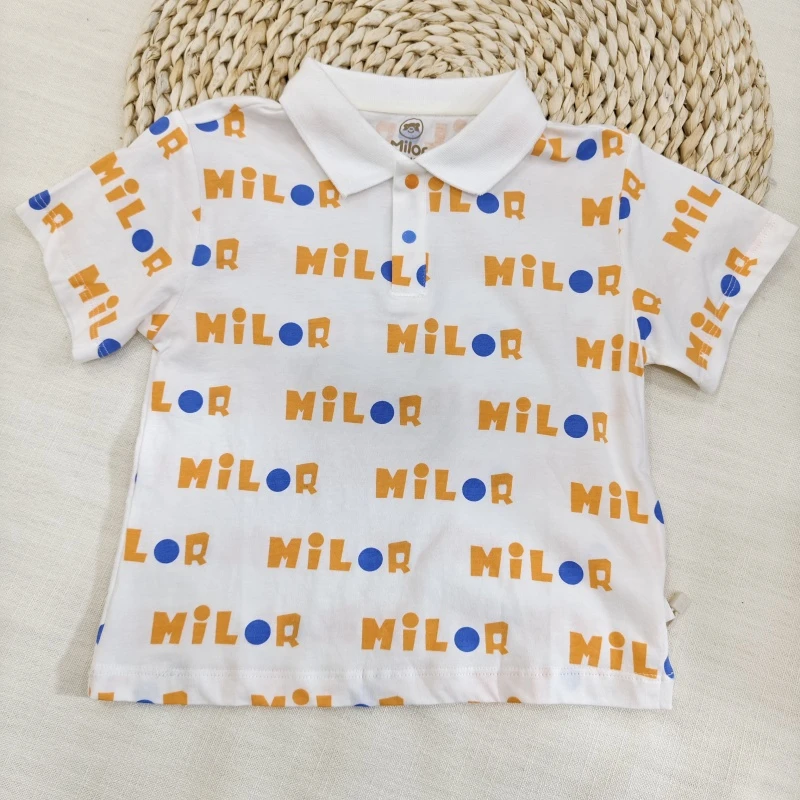 米乐熊夏季男童米乐字母翻领短袖T恤4121