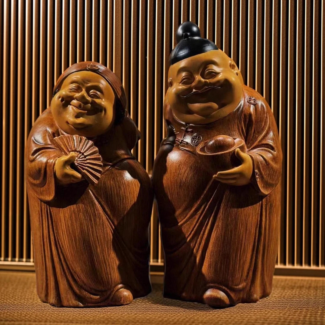 新款家居摆件地主树脂茶室摆件财主老爷守财奴防竹根雕茶空间摆设
