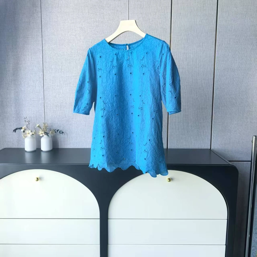木子家I   9135【镂空花朵娃娃衫】法式田园风纯棉小衫