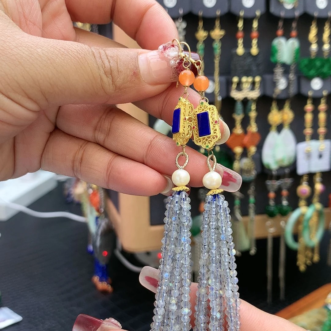 【闪购商品】青金石耳饰银S925镶嵌耳坠